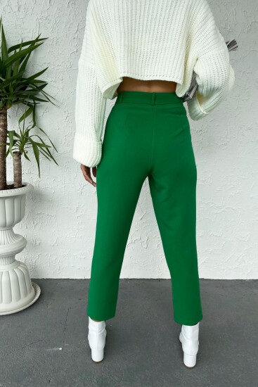 Koyu Yeşil Standart Kalıp Kadın Kumaş Pantolon - 02047 - Thumbnail