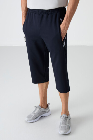 Lacivert - Beyaz Fermuar Cepli Standart Kalıp Klasik Paça Erkek Kapri - 83091 - TOMMYLIFE (1)