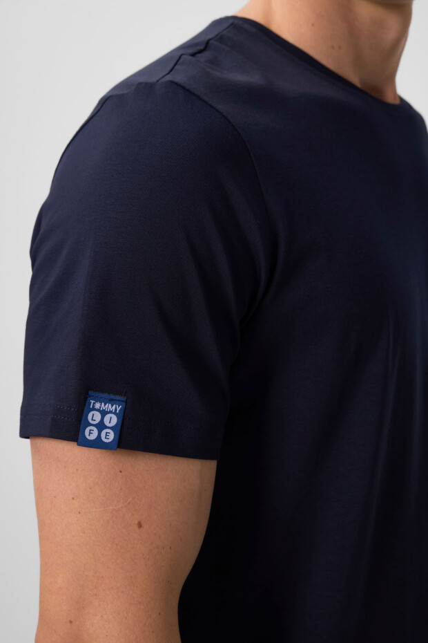 Lacivert Erkek Basic Kısa Kol Standart Kalıp O Yaka T-shirt - 87911 - 4
