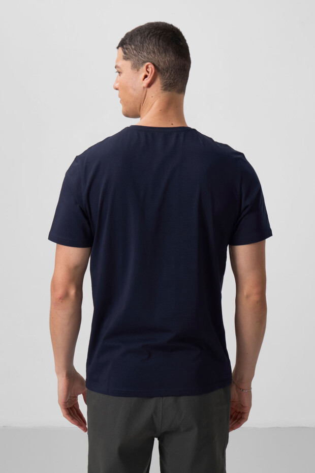 Lacivert Erkek Basic Kısa Kol Standart Kalıp O Yaka T-shirt - 87911 - 6