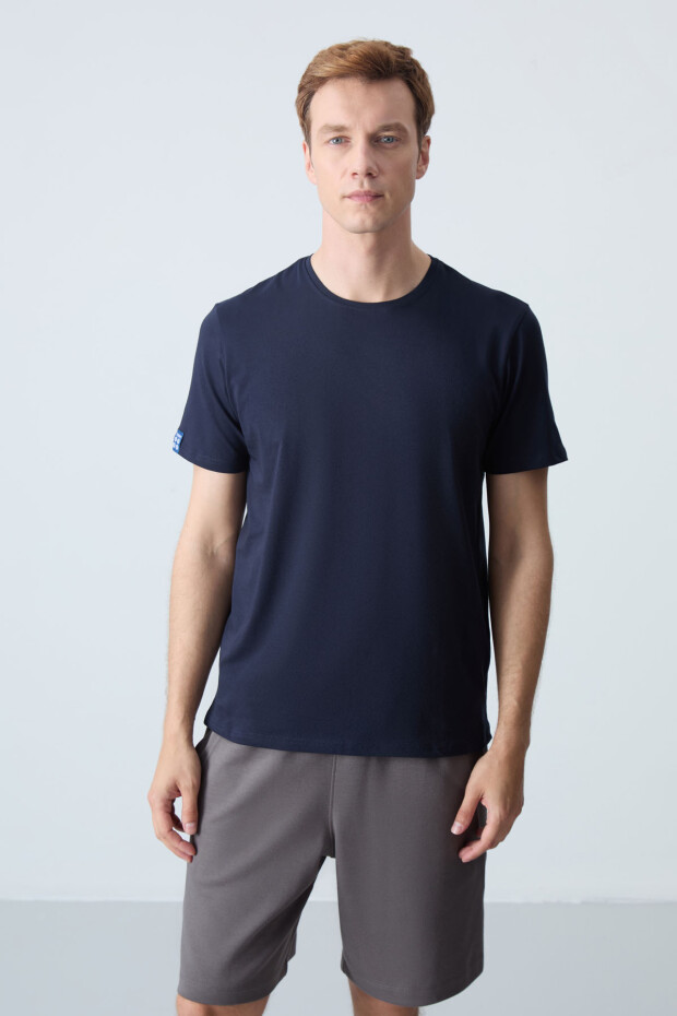 Lacivert Erkek Basic Kısa Kol Standart Kalıp O Yaka T-shirt - 87911