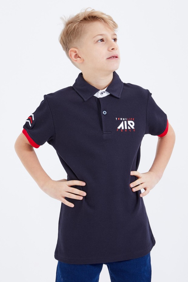 Lacivert Air Yazılı Standart Kalıp Polo Yaka Erkek Çocuk T-Shirt - 10894