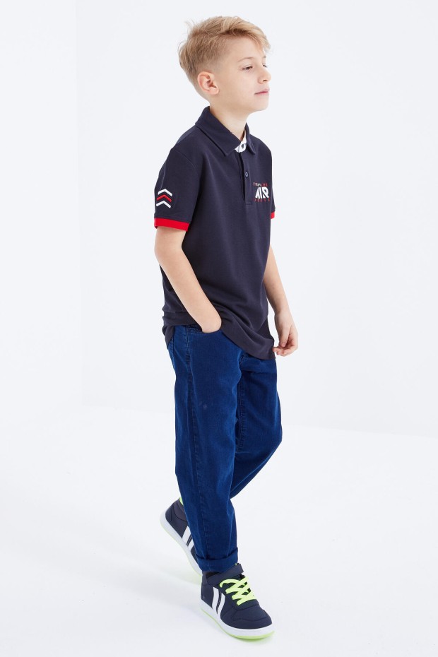 Lacivert Air Yazılı Standart Kalıp Polo Yaka Erkek Çocuk T-Shirt - 10894