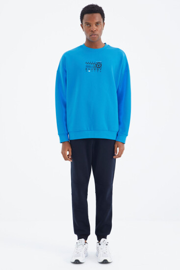 Lacivert Bağcıklı Şerit Detaylı Rahat Kalıp Erkek Eşofman Alt - 82106 