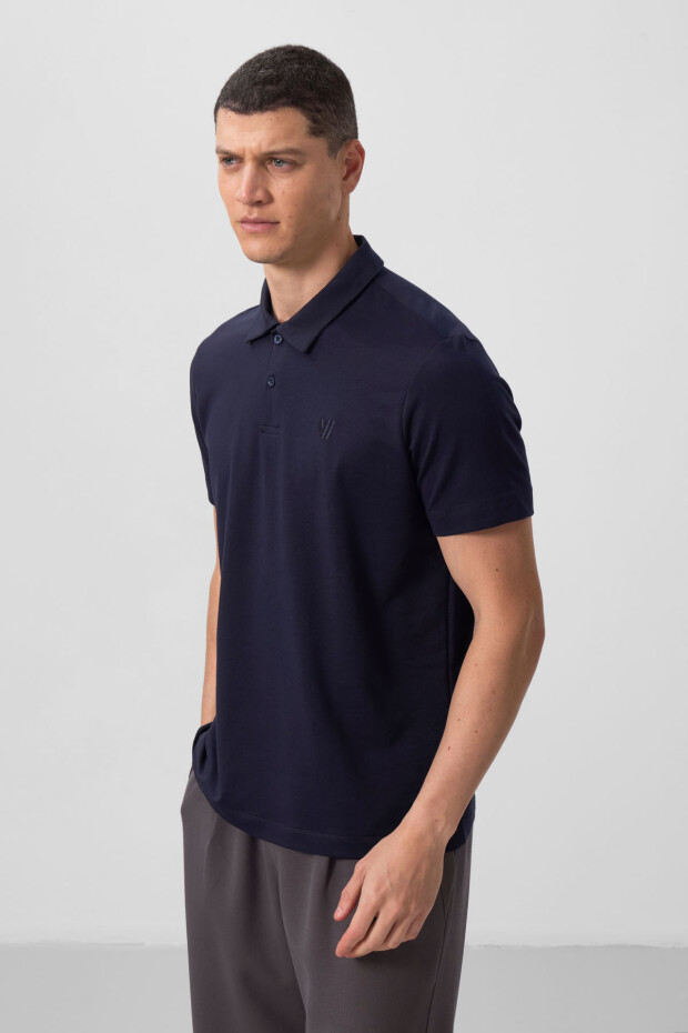 Lacivert Standart Kalıp Basic Polo Yaka Erkek T-Shirt - 87768 - 5
