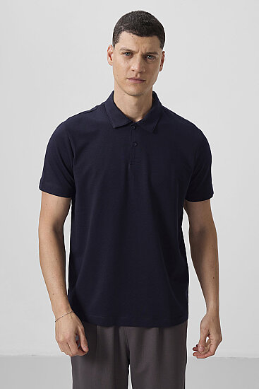 Lacivert Standart Kalıp Basic Polo Yaka Erkek T-Shirt - 87768 