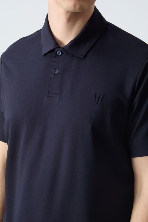 Lacivert Basic Göğüs Logolu Standart Kalıp Triko Polo Yaka Erkek T-Shirt - 87768