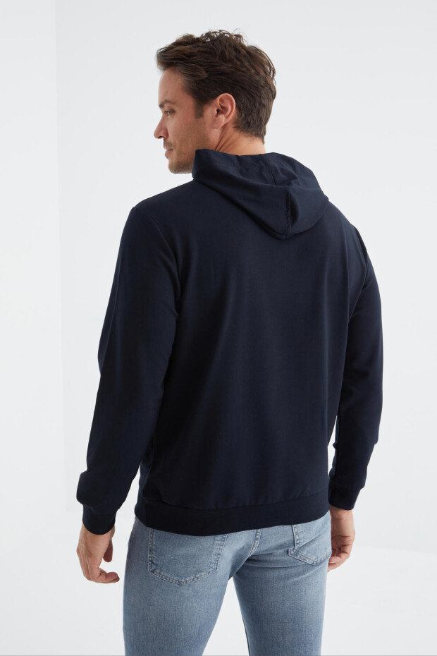 Lacivert Basic Kanguru Cepli Kapüşonlu Rahat Form Erkek Sweatshirt - 88147