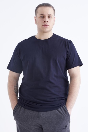 Lacivert Basic Kısa Kol O Yaka Büyük Beden Erkek T-Shirt - 88072 