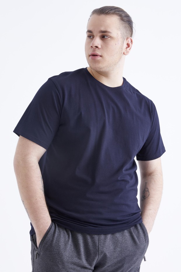 Lacivert Basic Kısa Kol O Yaka Büyük Beden Erkek T-Shirt - 88072 - 3