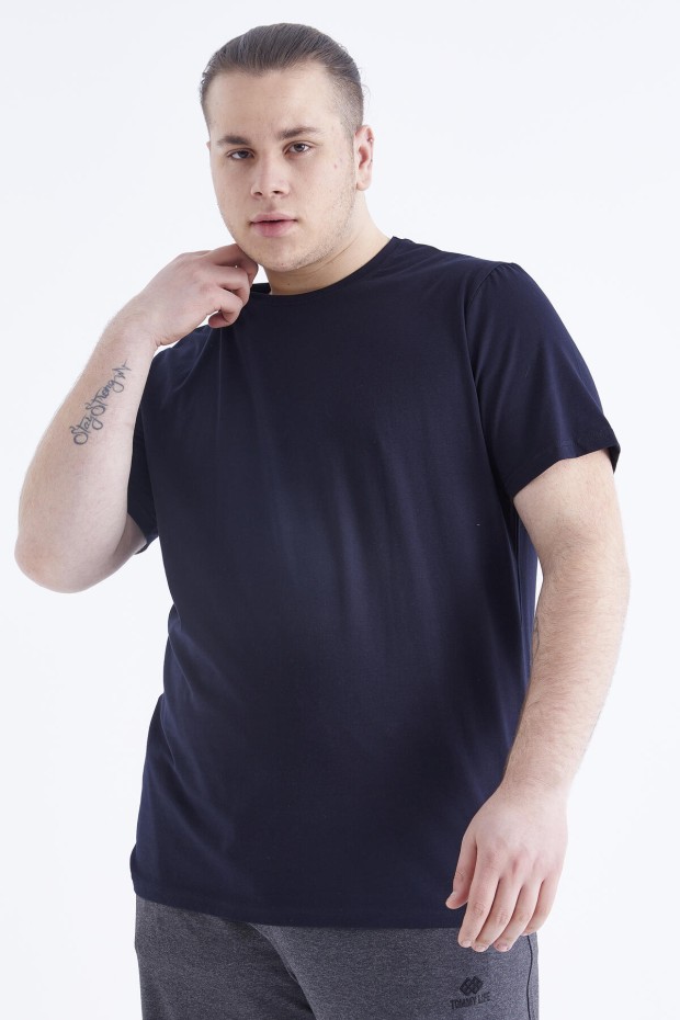 Lacivert Basic Kısa Kol O Yaka Büyük Beden Erkek T-Shirt - 88072 - 5