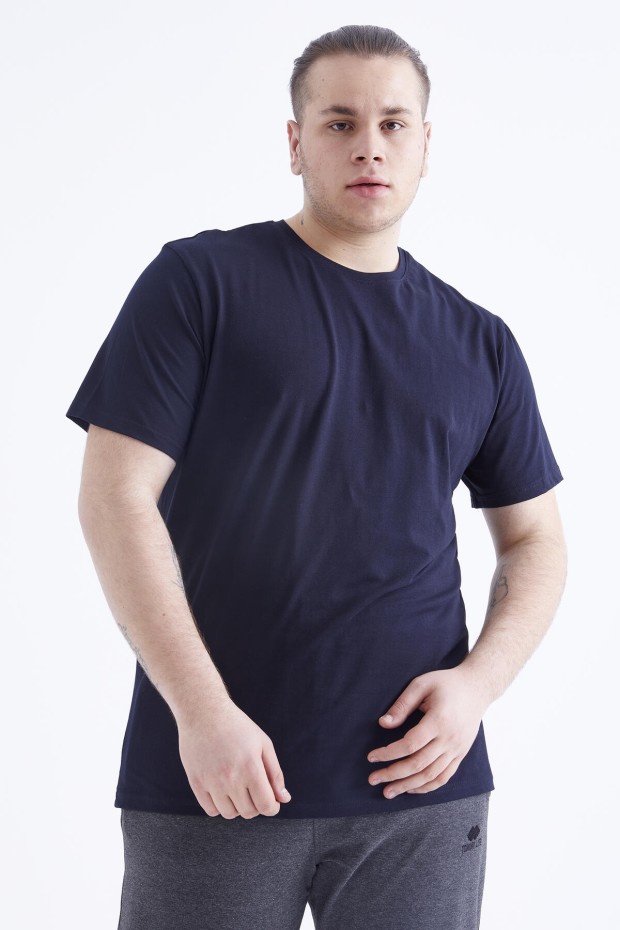 Lacivert Basic Kısa Kol O Yaka Büyük Beden Erkek T-Shirt - 88072 - 6