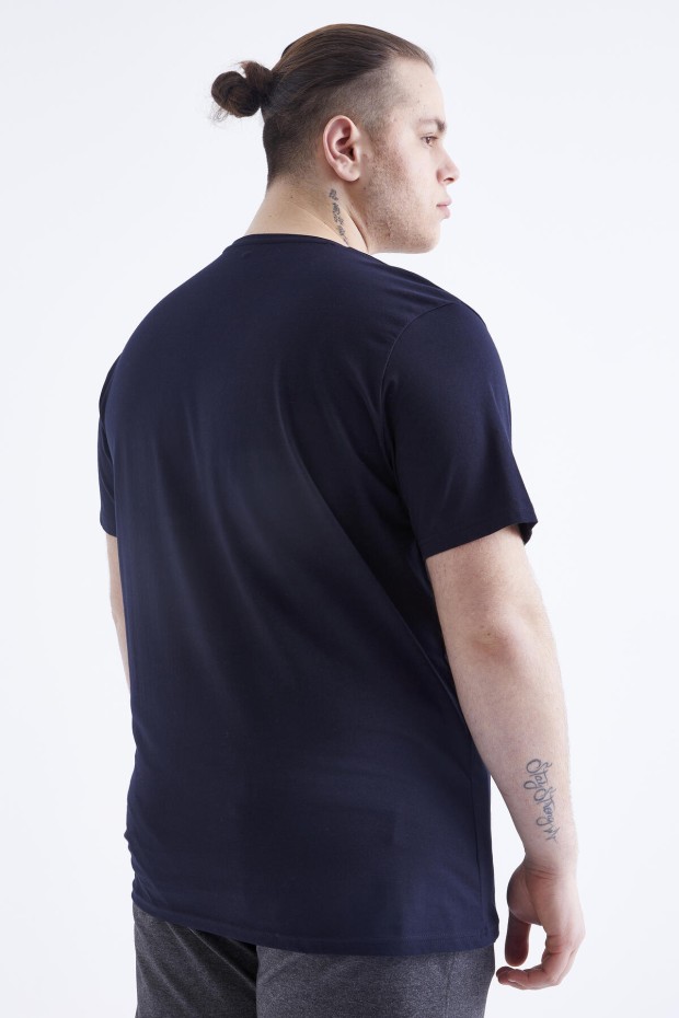 Lacivert Basic Kısa Kol O Yaka Büyük Beden Erkek T-Shirt - 88072 - 8