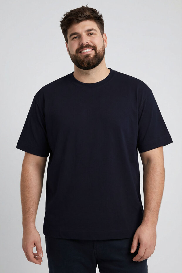 Lacivert Basic Kısa Kol O Yaka Büyük Beden Erkek T-Shirt - 88072 - 2