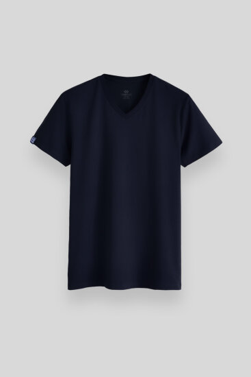 Lacivert Basic Kısa Kol Standart Kalıp V Yaka Erkek T-Shirt - 87912 