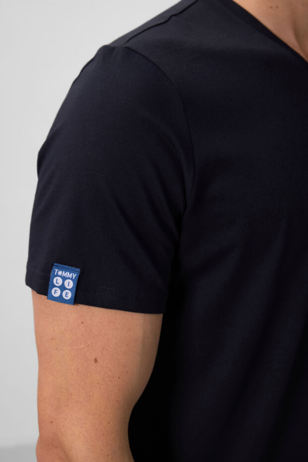 Lacivert Basic Kısa Kol Standart Kalıp V Yaka Erkek T-Shirt - 87912 - 4
