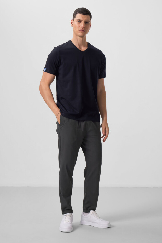 Lacivert Basic Kısa Kol Standart Kalıp V Yaka Erkek T-Shirt - 87912 - 3