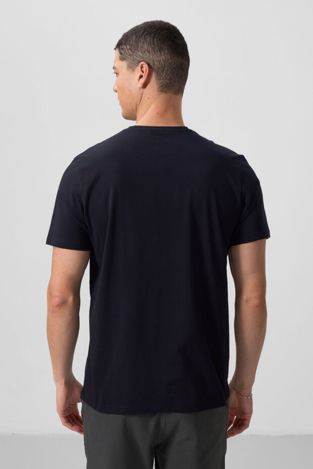 Lacivert Basic Kısa Kol Standart Kalıp V Yaka Erkek T-Shirt - 87912 - 6