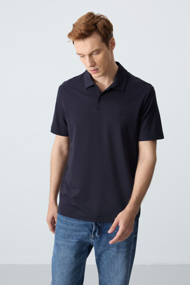 Lacivert Basic Logolu Standart Kalıp Triko Polo Yaka Erkek T-Shirt - 87748