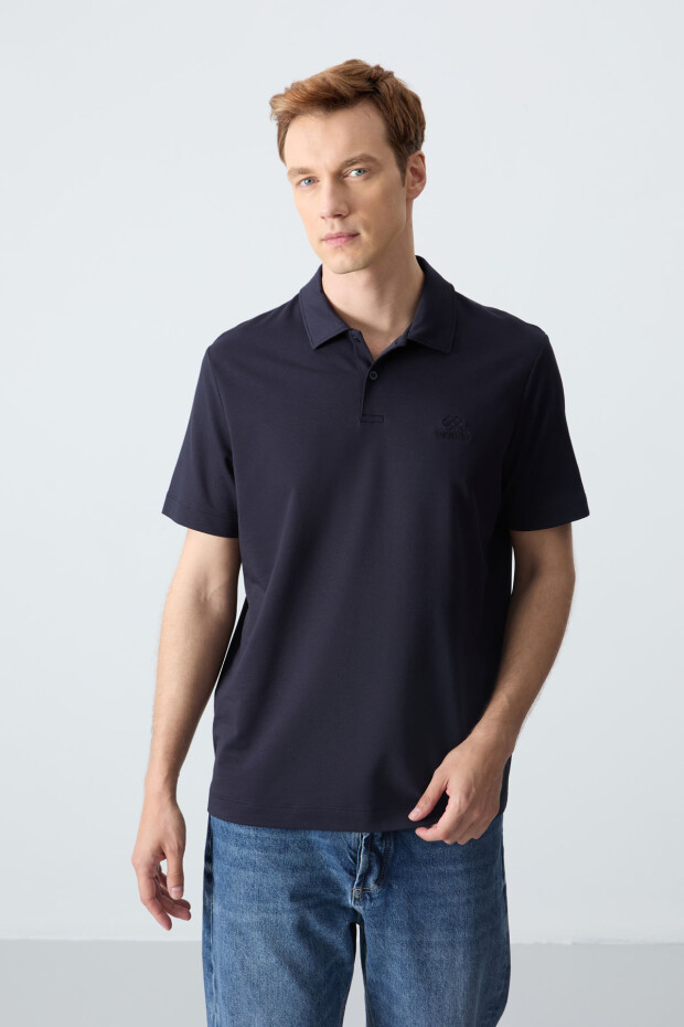 Lacivert Basic Logolu Standart Kalıp Triko Polo Yaka Erkek T-Shirt - 87748