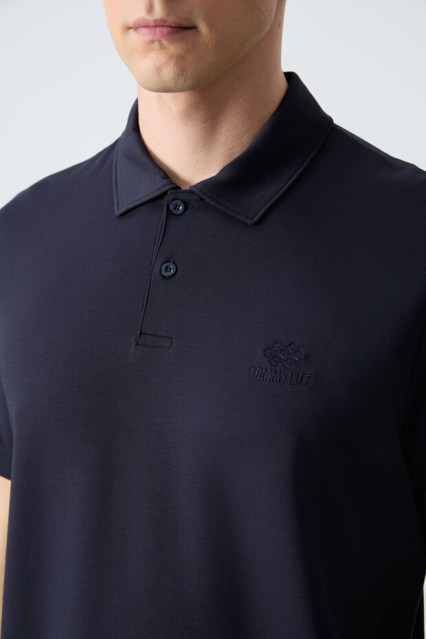 Lacivert Basic Logolu Standart Kalıp Triko Polo Yaka Erkek T-Shirt - 87748