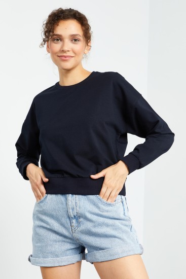 Lacivert Basic Rahat Form O Yaka Kadın Sweatshirt - 97114 