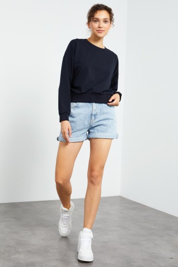 Lacivert Basic Rahat Form O Yaka Kadın Sweatshirt - 97114 - TOMMYLIFE (1)