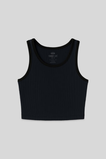 Lacivert Basic Sıfır Kol Dar Kalıp U Yaka Kadın Crop Top Atlet - 97160 - TOMMYLIFE (1)