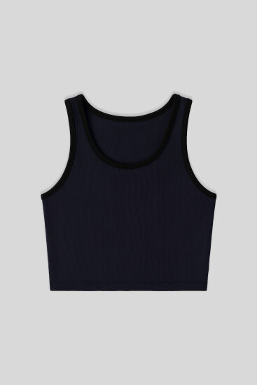 Lacivert Basic Sıfır Kol Dar Kalıp U Yaka Kadın Crop Top Atlet - 97162 