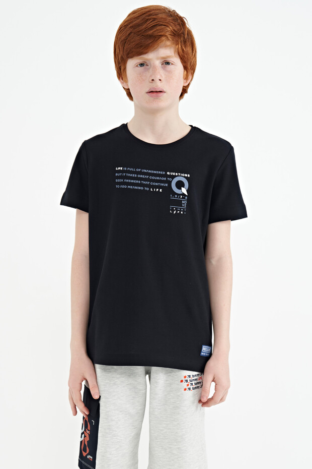 Lacivert Baskı Detaylı O Yaka Standart Kalıp Erkek Çocuk T-Shirt - 11145 - 1