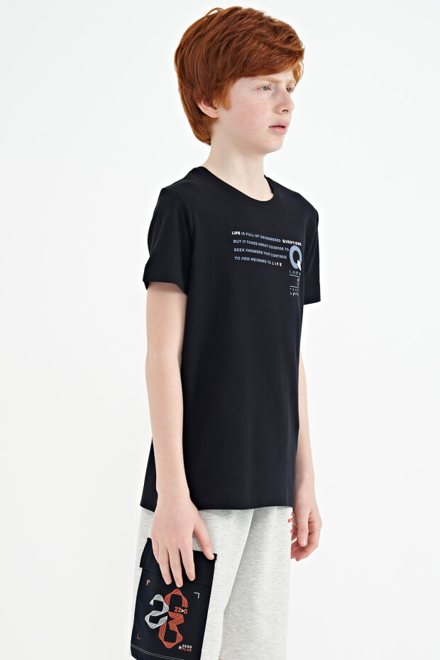Lacivert Baskı Detaylı O Yaka Standart Kalıp Erkek Çocuk T-Shirt - 11145 - 2