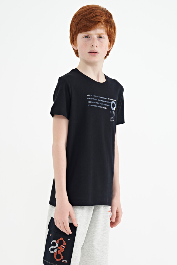 Lacivert Baskı Detaylı O Yaka Standart Kalıp Erkek Çocuk T-Shirt - 11145 - 4