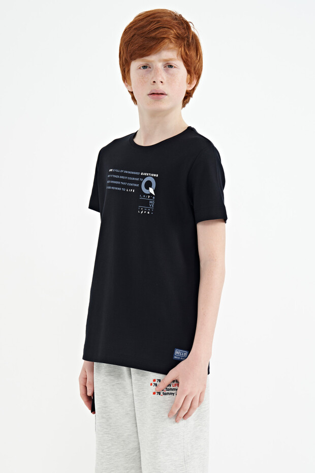 Lacivert Baskı Detaylı O Yaka Standart Kalıp Erkek Çocuk T-Shirt - 11145 - 6