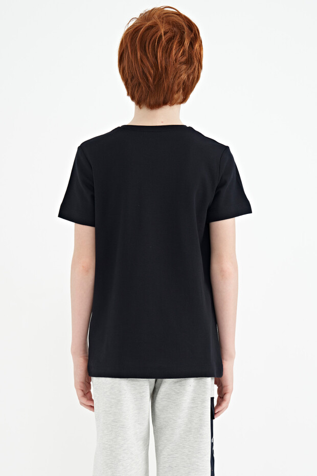 Lacivert Baskı Detaylı O Yaka Standart Kalıp Erkek Çocuk T-Shirt - 11145 - 8