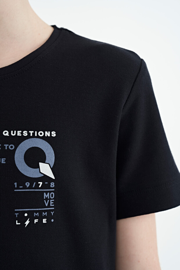 Lacivert Baskı Detaylı O Yaka Standart Kalıp Erkek Çocuk T-Shirt - 11145 - 5