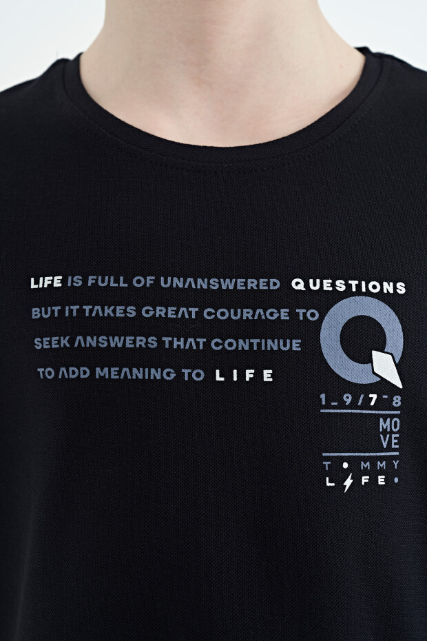 Lacivert Baskı Detaylı O Yaka Standart Kalıp Erkek Çocuk T-Shirt - 11145 - 3