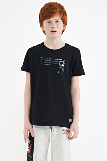 Lacivert Baskı Detaylı O Yaka Standart Kalıp Erkek Çocuk T-Shirt - 11145 