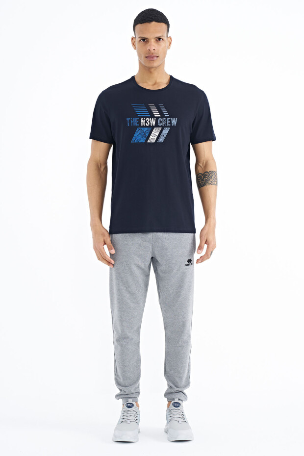 Lacivert Baskı Detaylı O Yaka Standart Kalıp Erkek T-Shirt - 88175