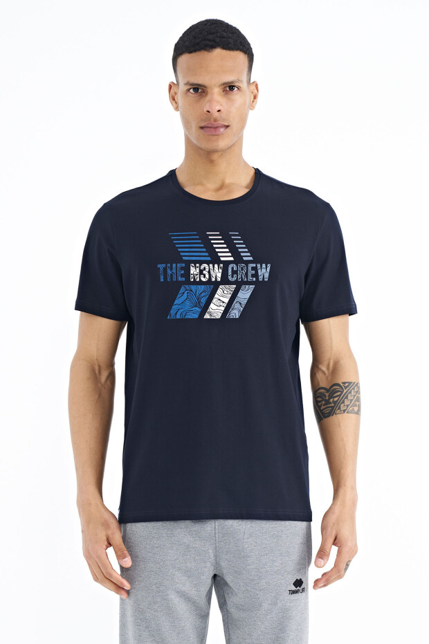 Lacivert Baskı Detaylı O Yaka Standart Kalıp Erkek T-Shirt - 88175