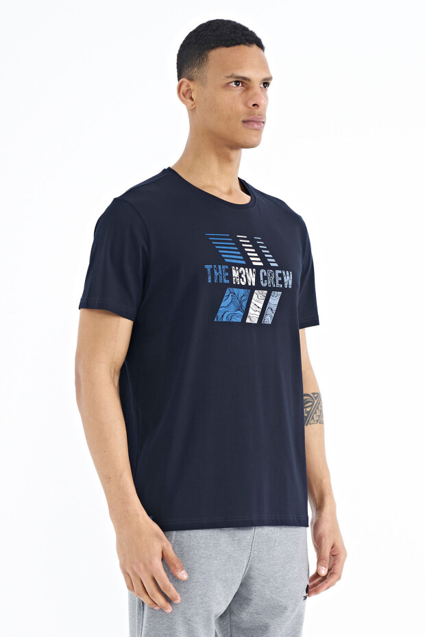 Lacivert Baskı Detaylı O Yaka Standart Kalıp Erkek T-Shirt - 88175