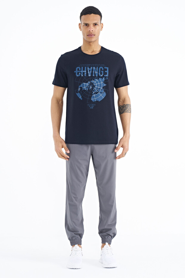 Lacivert Baskı Detaylı O Yaka Standart Kalıp Erkek T-Shirt - 88214