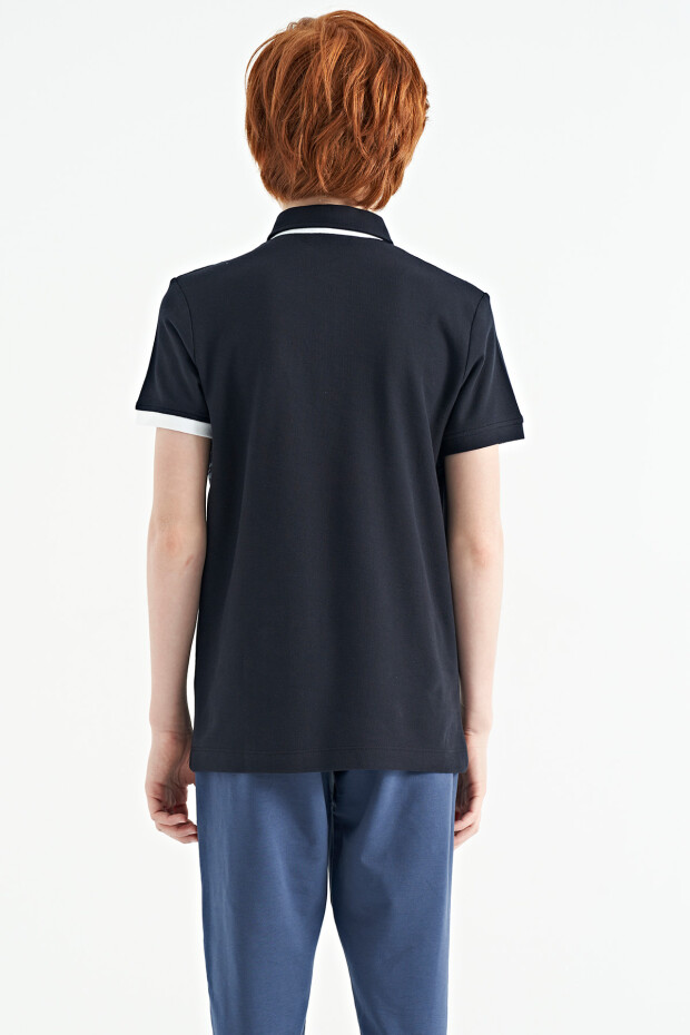 Lacivert Baskı Detaylı Pola Yaka Standart Kalıp Erkek Çocuk T-Shirt - 11161