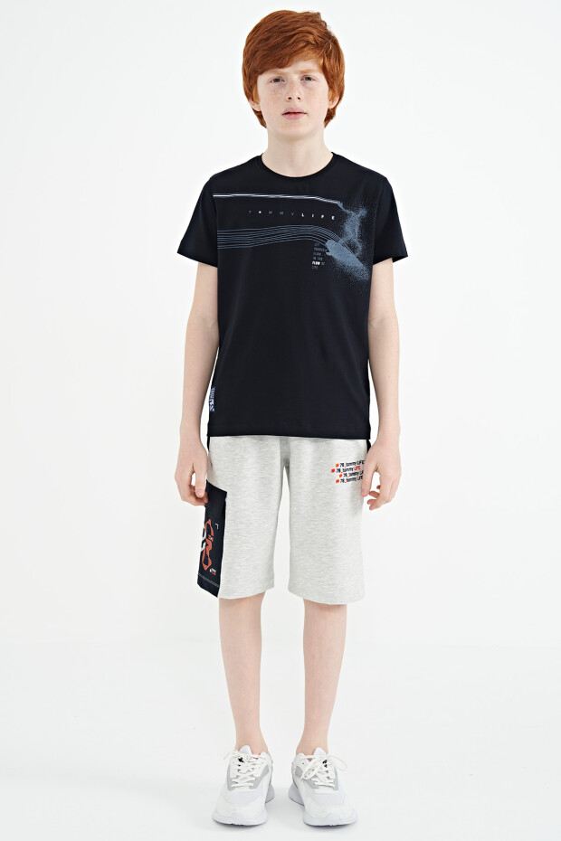 Lacivert Baskı Detaylı Standart Kalıp O Yaka Erkek Çocuk T-Shirt - 11133