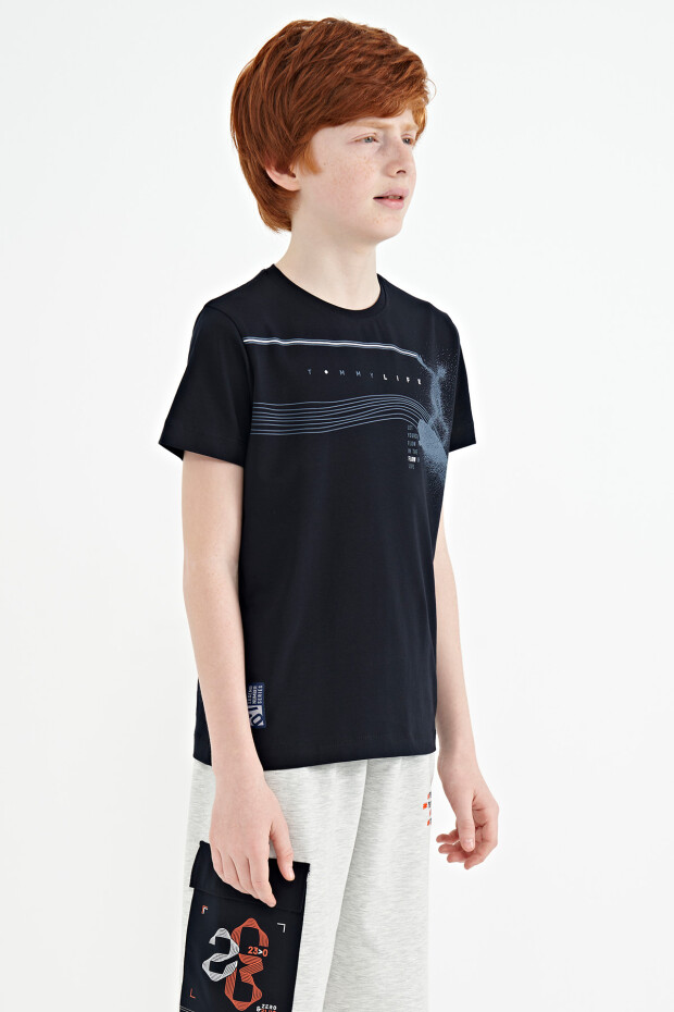 Lacivert Baskı Detaylı Standart Kalıp O Yaka Erkek Çocuk T-Shirt - 11133