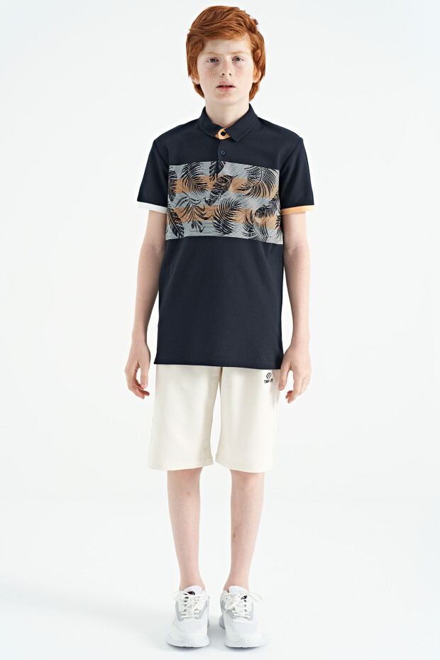 Lacivert Baskı Detaylı Standart Kalıp Polo Yaka Erkek Çocuk T-Shirt - 11101