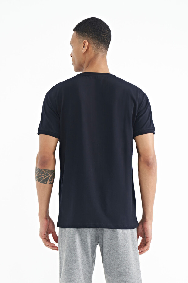 Lacivert Baskı O Yaka Detaylı Standart Form Erkek T-shirt - 88216