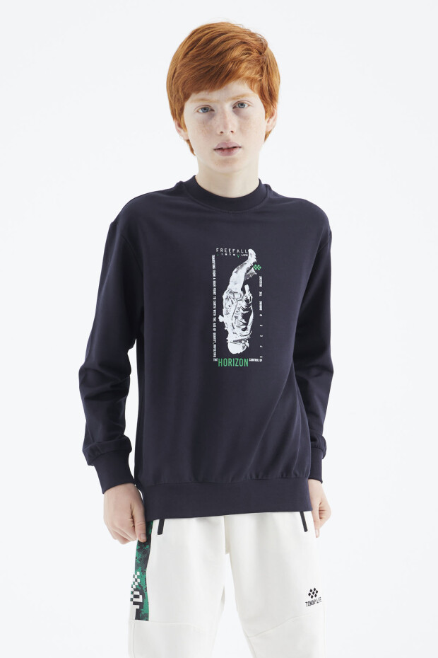 Lacivert Baskılı Erkek Çocuk Sweatshirt - 11174