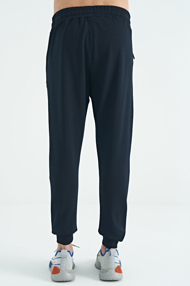 Lacivert Baskılı Fermuar Cepli Standart Kalıp Erkek Jogger Eşofman Alt - 84963 - 10