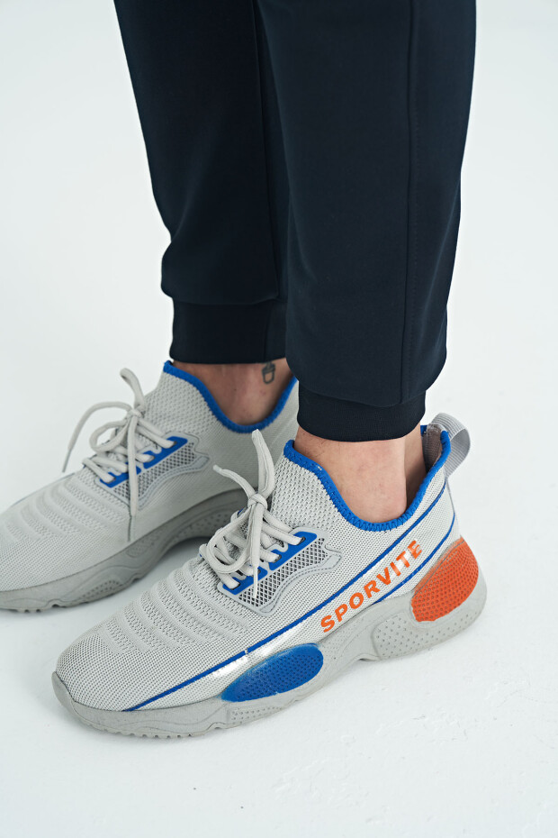Lacivert Baskılı Fermuar Cepli Standart Kalıp Erkek Jogger Eşofman Alt - 84963 - 5