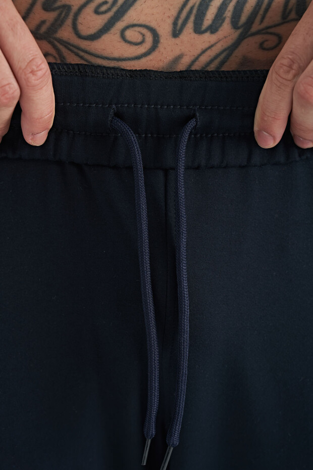 Lacivert Baskılı Fermuar Cepli Standart Kalıp Erkek Jogger Eşofman Alt - 84963 - 7